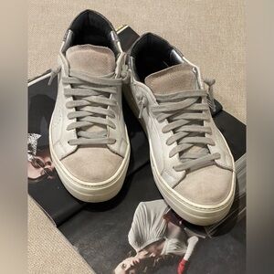 P448 Thea Glitter Sneakers White Leather Low Top Lace Up Size  EUR 37